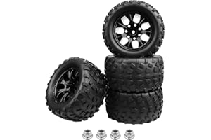 Hobbyfire 2.8 Tires and Wheels 12mm Hex 1/10 Scale RC Monster Truck Wheels for Traxxas Rustler VXL Stampede 4x4 Redcat Volcano EPX Pro Blackout XTE, Set of 4