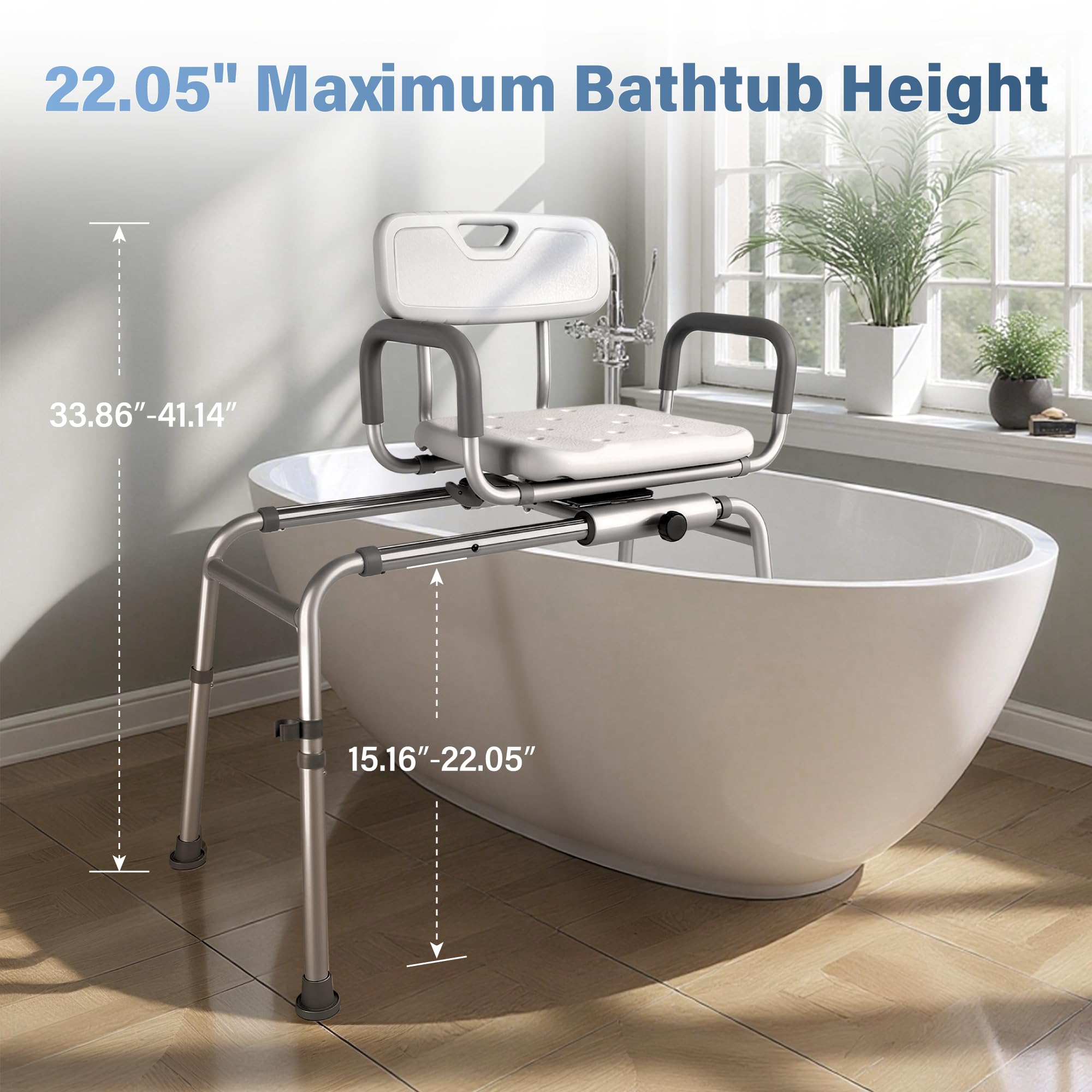 Sliding Tub Transfer Bench with 360 Degree Swivel Seat, Height Adjustable Bathtub Transfer Bench with Armrest, Non-Slip Rotating Shower Chair for Elderly Disabled