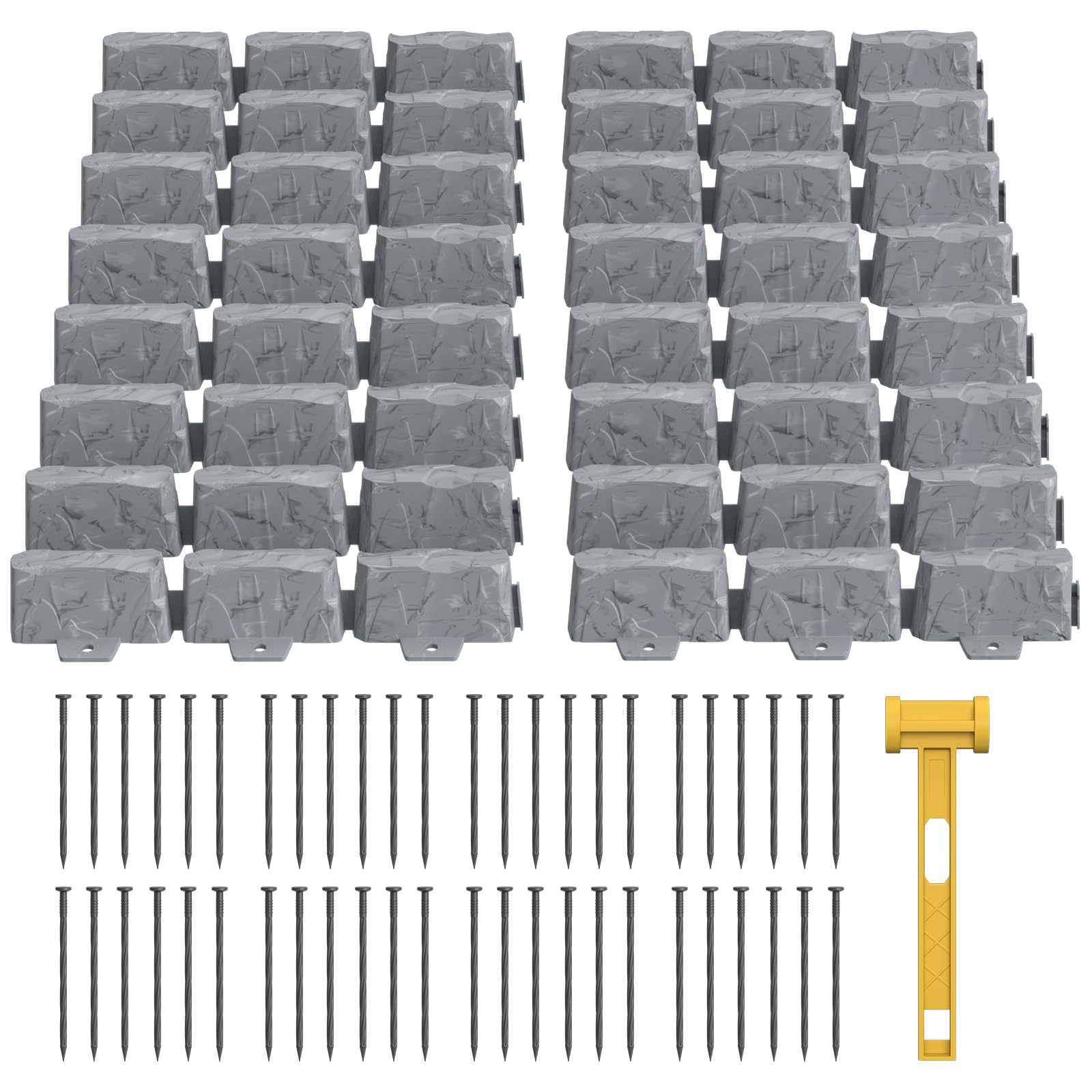 Photo 1 of 16 Pack(24FT) No Dig Landscape Edging with 48 Spikes,3 Inch Tall Stone Gray Faux Stone Edging for Landscaping,Garden,Flower Beds,Grass,Yard,Paver,Pathway Decorative Fence
