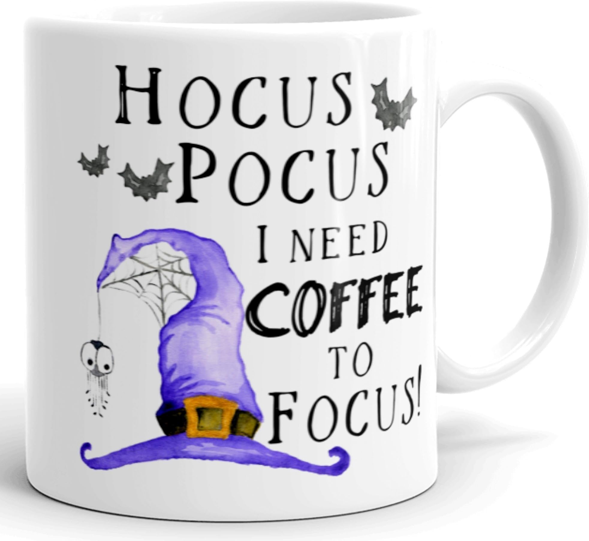 Hocus Pocus I Need Coffee To Focus - Mug - Tea Cup - 11 oz. Cocoa Beverage - Halloween - Fall