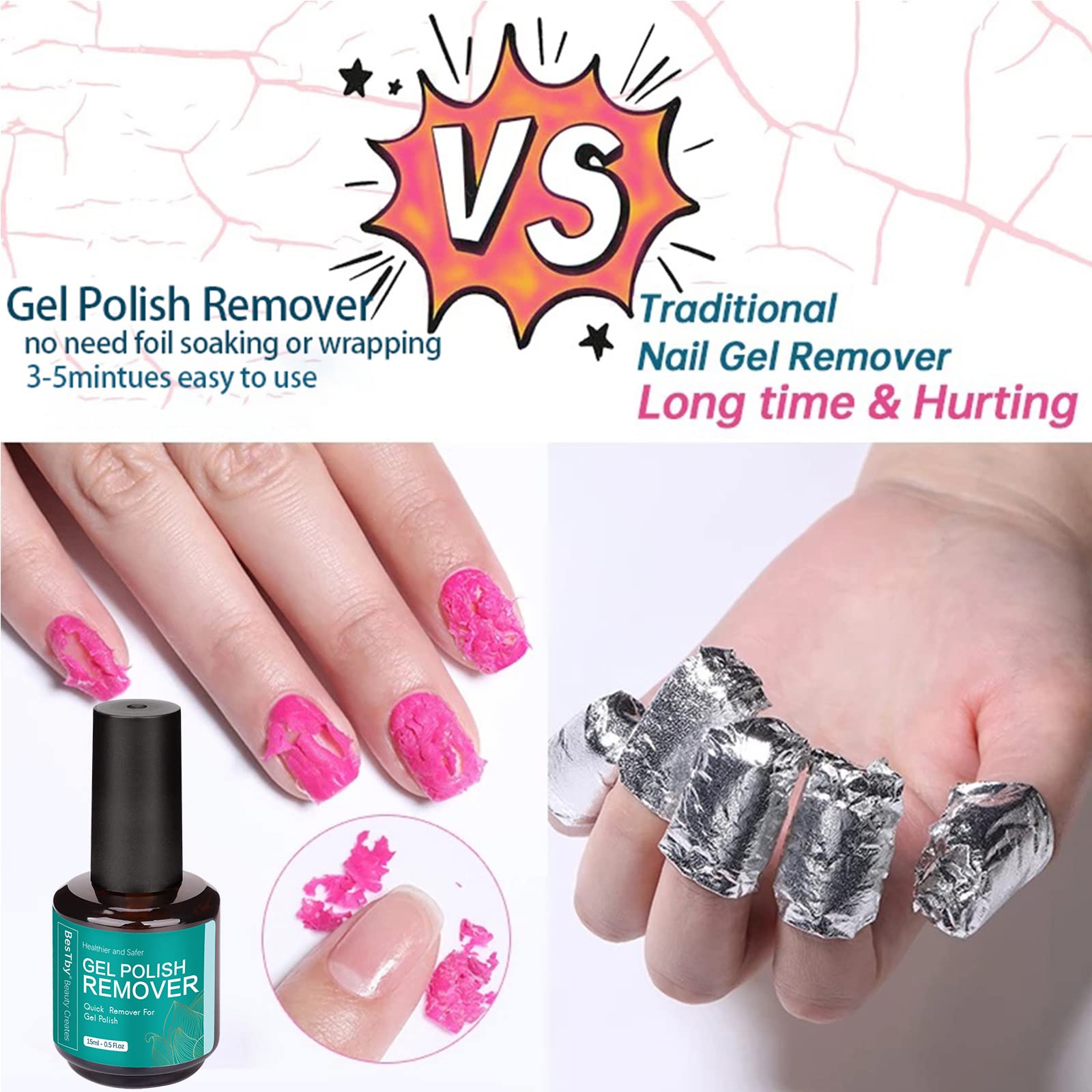 BesTby Gel Nail Polish Remover - Gel Polish Remover for Gel Nails Professional 2-5 Minute, with Cuticle Pusher and Scraper Nail File Tools, Easy and Quick Remove Gel Polish at Home - Image 3