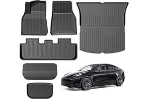 LOZUZ Model Y Floor Mats for Tesla Model Y 5 Seat 2021-2024 2025 Upgraded All-Weather TPE Customized Waterproof and Non-Slip Front and Rear Trunk Mat,Set of 6 (Not Fit 7-Seat)