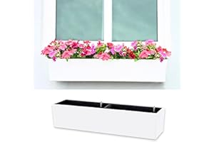 LaLaGreen Planter Boxes Outdoor (40 Inch, 1 Pack) Rectangular Self Watering System Window Flower Boxes with Bracket, Large Wh