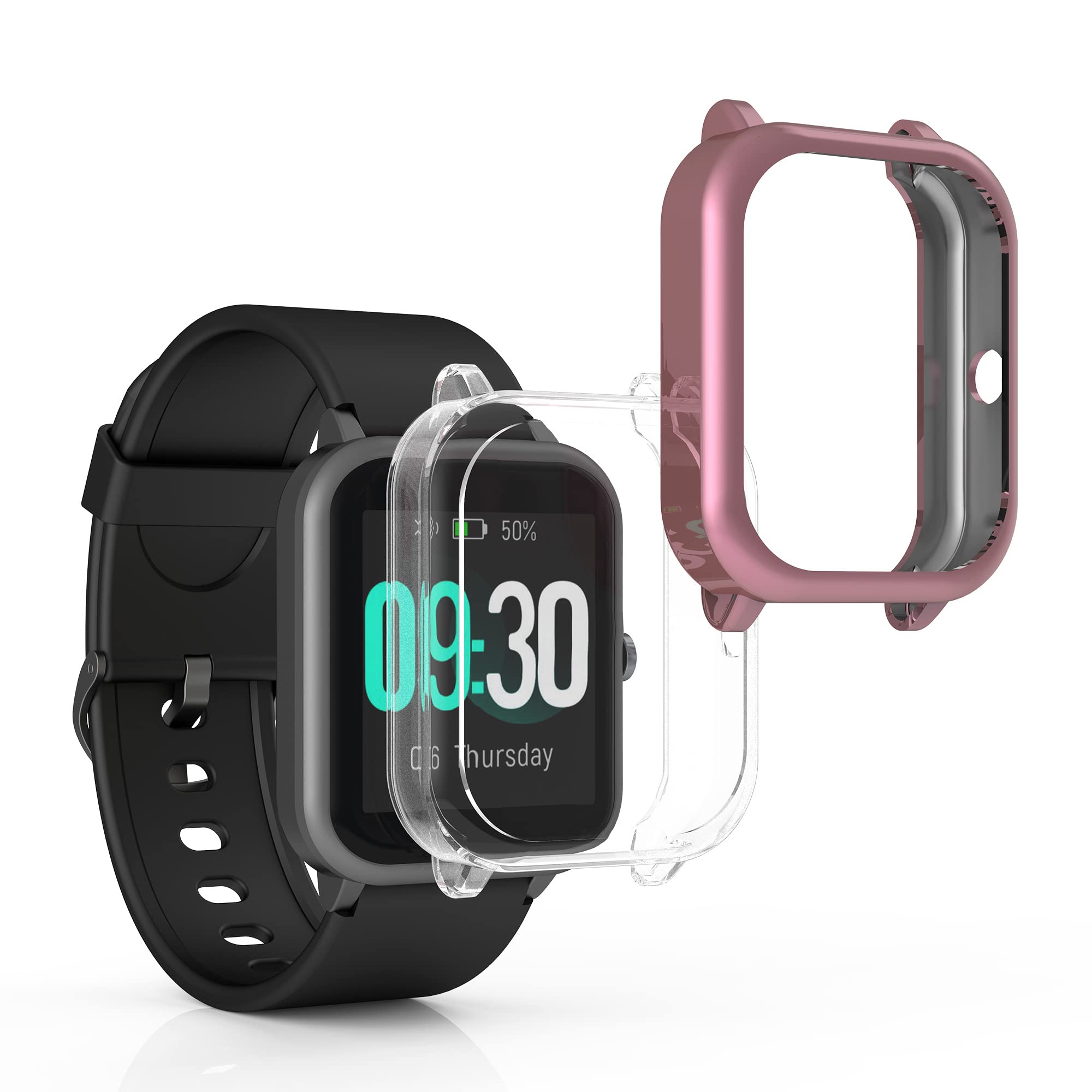 kwmobile Case Compatible with Willful SW021 / ID205L / YAMAY SW021 / UMIDIGI Uwatch 3 Case - 2x TPU Silicone Fitness Tracker Cover - Transparent/Dusty Pink