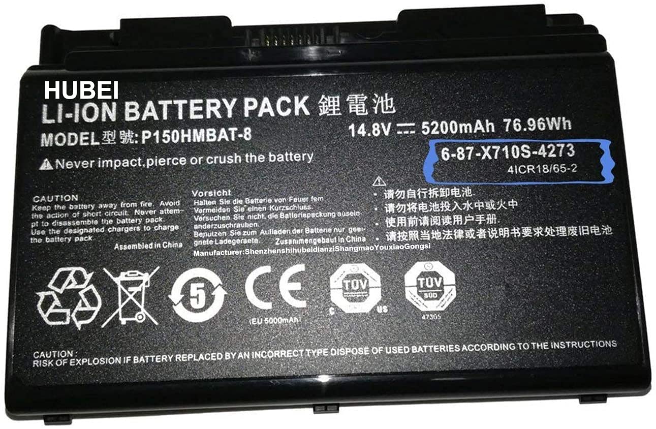 P150HMBAT-8 X710S Laptop Battery Replacement for CLevo 6-87-X710S-4271 6-87-X710S-4272 6-87-X710S-4J7 6-87-X710S-4J72 Sager NP8170 NP8150 NP8130 P170HM P170 P170SM-A(14.8V 76.96Wh 5200mAh)