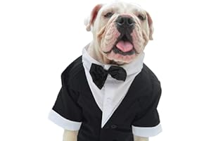 Lovelonglong Bulldog Costume Dog Suit Formal Tuxedo with Black Bow Tie Wedding Clothes for Pugs/French Bulldog/English Bulldog/American Pit Bull Black B-XL