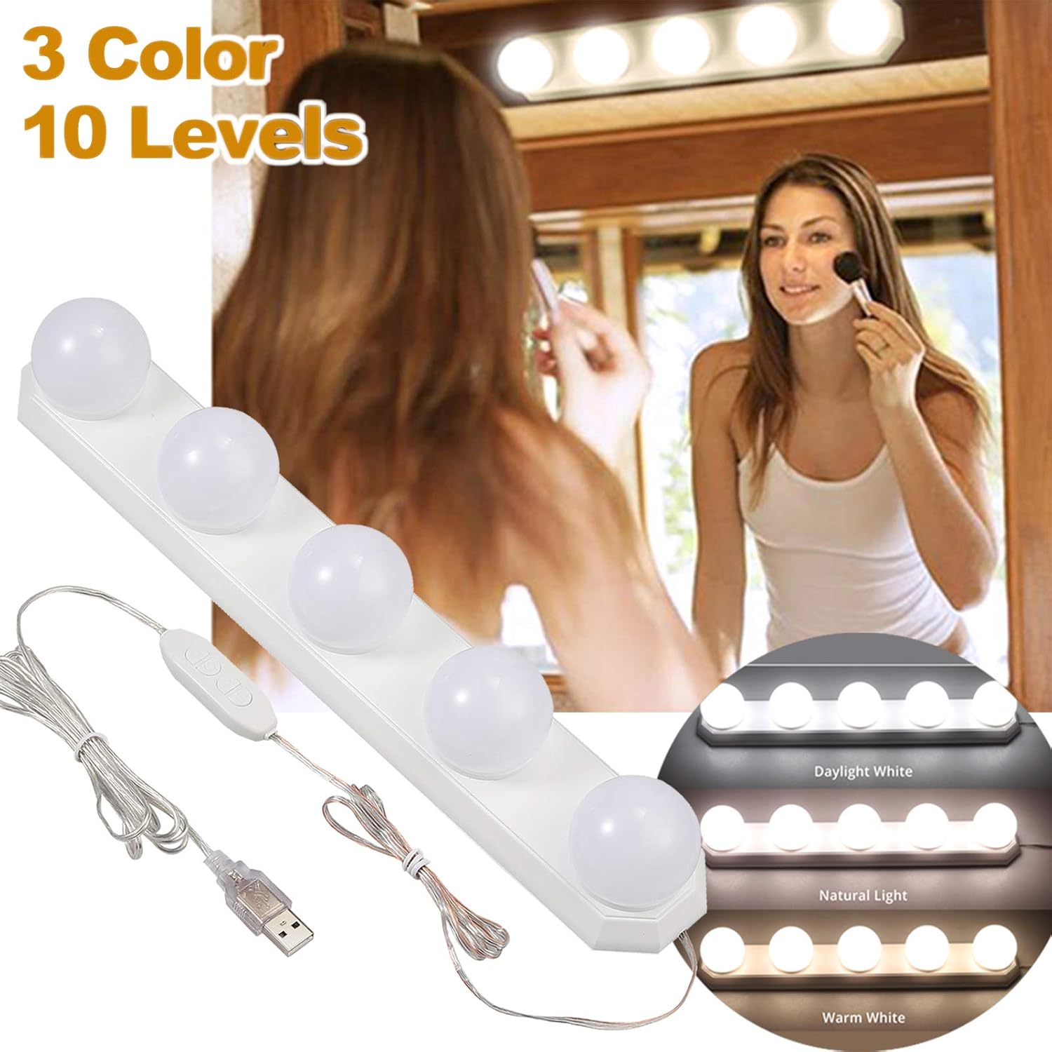 specchio per scrivania con luci già accese