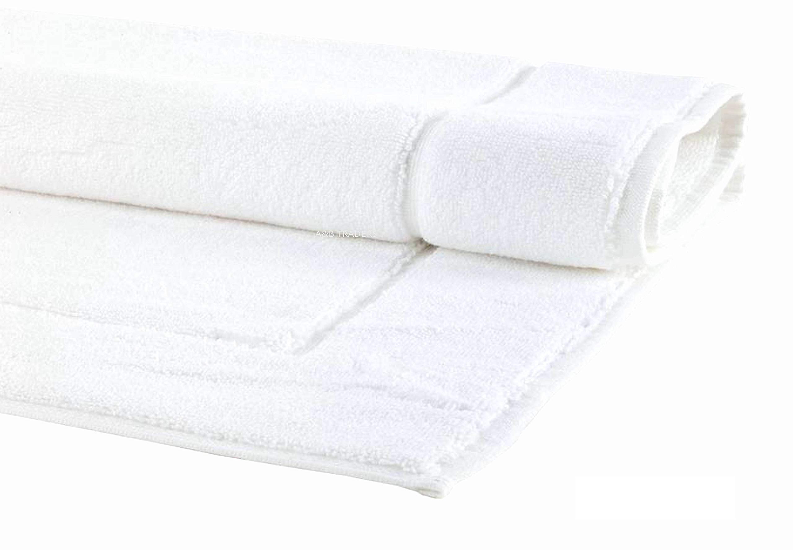 A & B TRADERS Bath Mat 100% Cotton Terry Towelling Banded Picture Frame Bath Mat Soft Shower Floor Mat (White, 2)