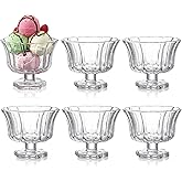 Peohud 6 Pack Glass Dessert Bowls, 8 Oz Vintage Footed Ice Cream Cups for Sundae, Sorbet, Yogurt, Pudding, Fruit, Snack, Parfait, Party, Holiday Serving, Home, Kitchen, Flower Petal Style