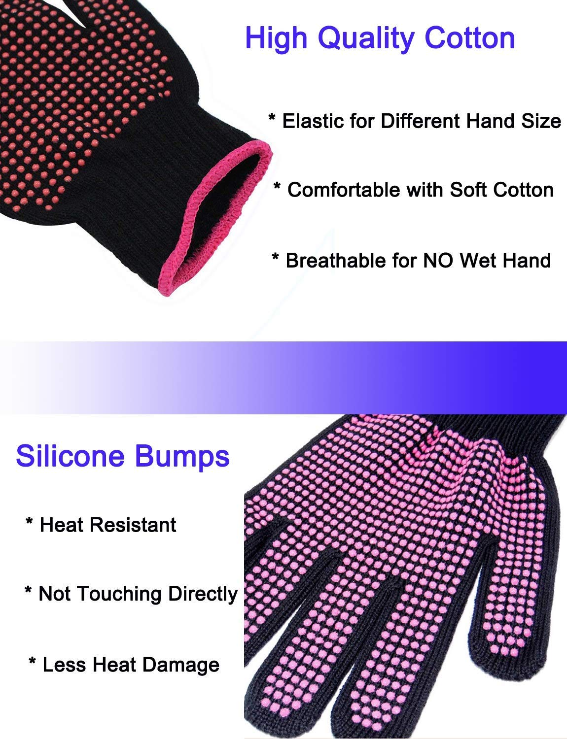 2 Pcs Professional Heat Resistant Glove for Hair Styling Heat Blocking Gloves for Curling, Flat Iron and Hair Styling Tools, Silicone Bump, Pink Edge: Beauty