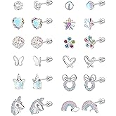 LOFITOR 12 Pairs Hypoallergenic Screw Back Earrings For Women Girls Kids Cute Surgical Steel Earrings Set CZ Star Butterfly 316L Stainless Steel Screwback Flat Back Stud Earring Jewelry Gift