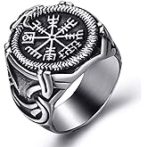 ELFASIO Viking Rings Valknut Pirate Compass Norse Scandinavian Text Symbol Men Stainless Steel Vintage Jewelry