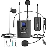 Wireless Headset Lavalier Microphone System/Lapel Mic/Stand Mic, UHF Wireless Microphone System, Rechargeable Rx＆Tx, 1/4" Out