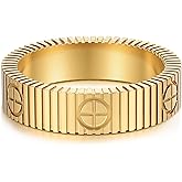 PDWZNBA Linear Stripe Textured Ring | 14K Gold-Plated Stainless Steel Promise & Friendship Ring, Wedding Band, Birthday Gifts for Women