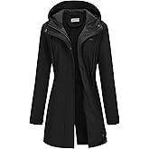 33,000ft Women's Softshell Long Jacket with Hood Fleece Lined Windproof Warm up Waterproof Windbreaker