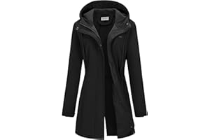 33,000ft Women's Softshell Long Jacket with Hood Fleece Lined Windproof Warm up Waterproof Windbreaker