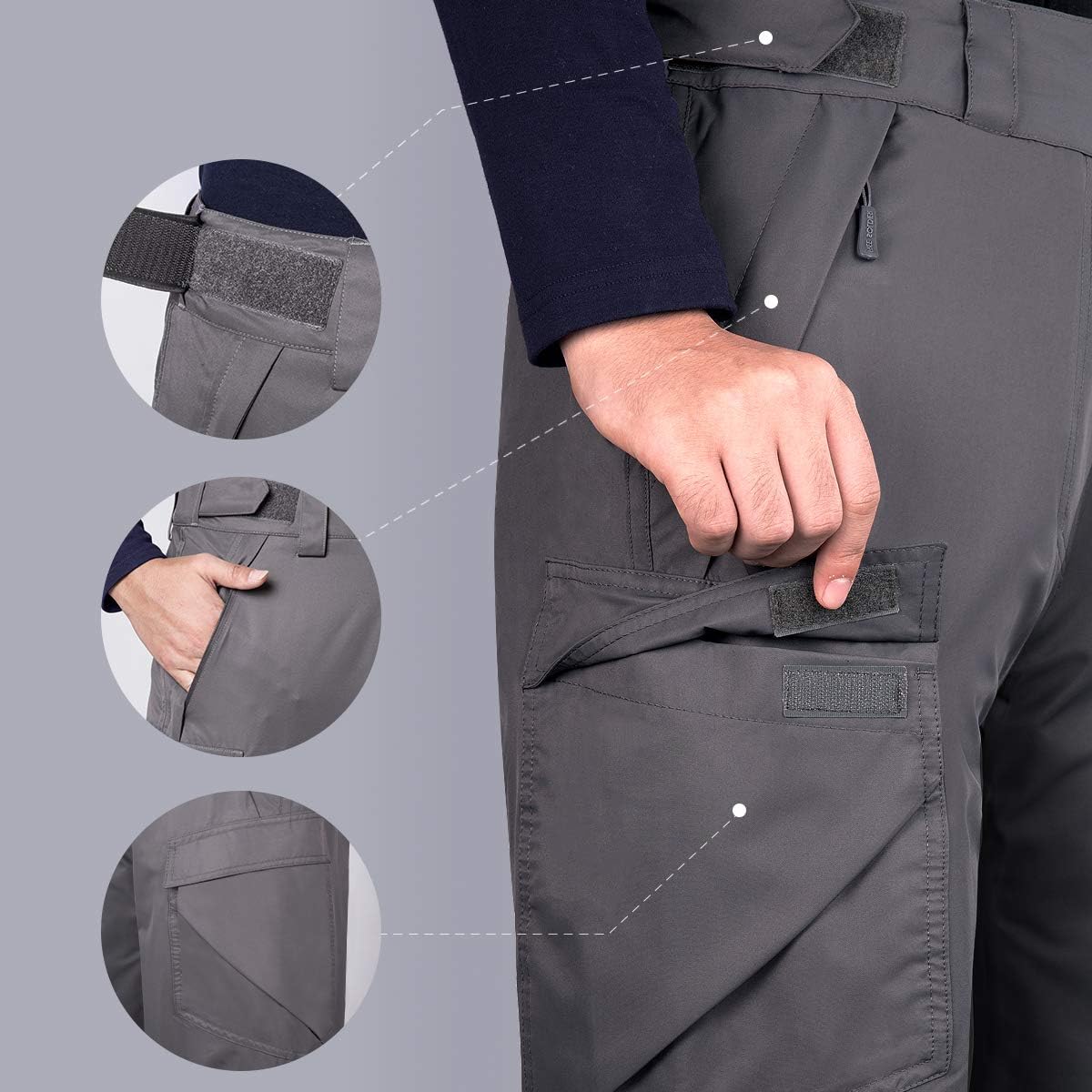FREE SOLDIER Men's Waterproof Snow Insulated Pants Winter Skiing Snowboarding Pants with Zipper Pockets: Clothing