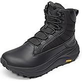 NORTIV 8 Men's Wide Toe Box Work Military Tactical Boots Barefoot Hiking Low Drop Leather Side Zipper Motorcycle Combat Boots Pikes