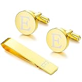 LOYALLOOK Gold Initial Cufflinks and Tie Clip Set