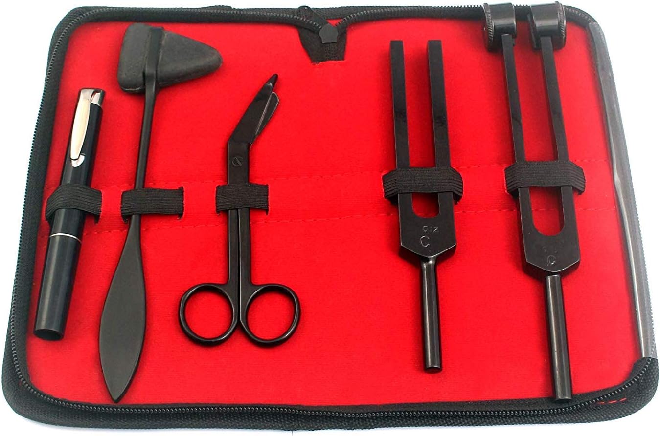 TUFAIL Limited Edition Set of 5 pcs Reflex Percussion Taylor Hammer + Penlight + Tuning Fork C 128 C 512 + Bandage Scissors 5.5"Full Tactical Black