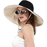 Women Cotton Fishing Bucket Hat Reversible Ultra Wide Brim Sun Hat Beach Foldable UV Protection Summer Travel UPF 50+