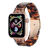 HOPO Compatible With Apple Watch Band 38mm 40mm 42mm 44mm Thin Light Resin Strap Bracelet With Stainless Steel Buckle Replacement For iWatch Series Ultra 9 8 7 6 5 4 3 2 1 SE(Tortoiseshell/Rose