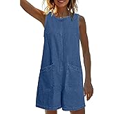 Glamaker Womens Summer Denim Romper - Casual Sleeveless Denim Jumpsuit Outfits Overall Shorts Jean Romper with Pockets