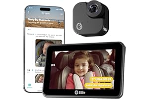 ELLIE BABY PRO Ellie Baby Car Monitor, 2K UHD Backseat Monitor with Color Night Vision, Face Tracking, Dual Display for 2 Kids, Wide View Car Baby Camera, Smart Video Capture & App Control