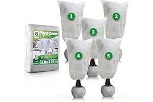 Avalution Plant Covers Freeze Protection, 5 Packs Frost Cloths for Outdoor Plants, 32" X40" Reusable Frost Blankets, 2.2oz Tree Cover Freeze Protection Drawstring Bags for Potted Shrub