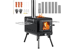 DEERFAMY Tent Stove, Burning Stove with 7 Section Chimney Pipes, Camping Stove Portable for Tent, Hot Tent Stove for Outdoor Heating & Cooking, Ice Fishing, Hunting, Black…