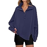 ANRABESS Women's Sweatshirts Oversized Casual Loose Button Up Henley Pullover Top High Low Split 2025 Fall Fashion Outfits
