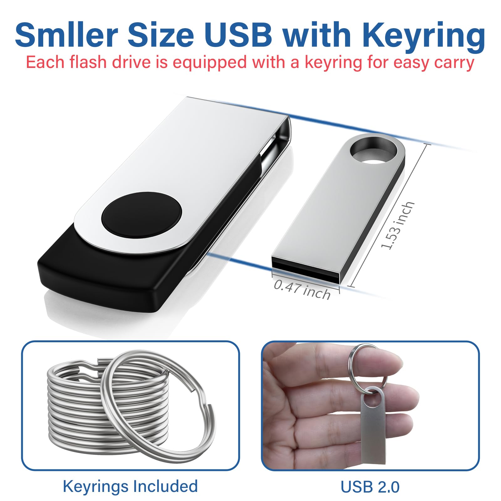 5 Pack 16GB USB Flash Drive with Keychains, Wooolken Sleek Metal USB 2.0 Thumb Drives Memory Stick for PC Laptop Computer