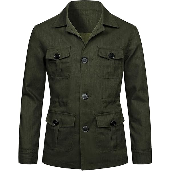 Snoly Men's Linen Vintage Hunting Jackets Lightweight Long Sleeve