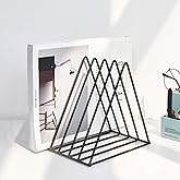 QPEY 5-Slot Black Metal Triangle File Holder, 1pc for Office | Triangle Vinyl Record Stand Magazine Newspaper Holder Photography Props for Home