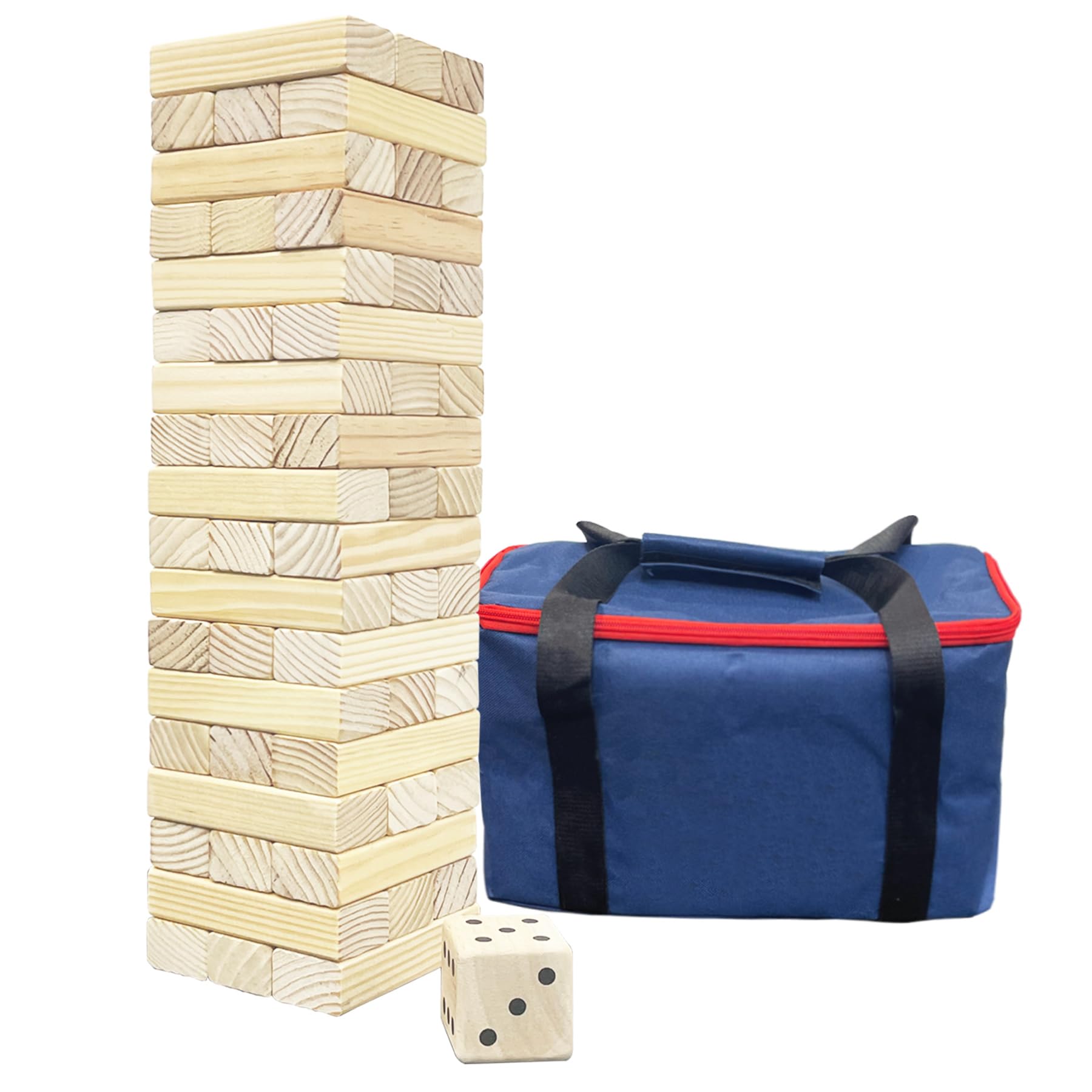 JacJoe All Pro Wooden Tumble Tower Game Toppling Block Stacking Game Timber 54pc Outdoor Yard Games for Family (Big-1.48FT)