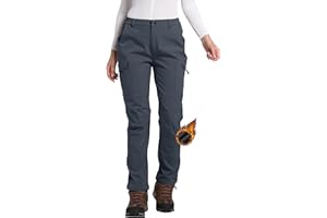 LINLANG EN Women's Fleece Lined Waterproof Hiking Pants Insulated Softshell Warm Outdoor Winter Snow Ski Pants