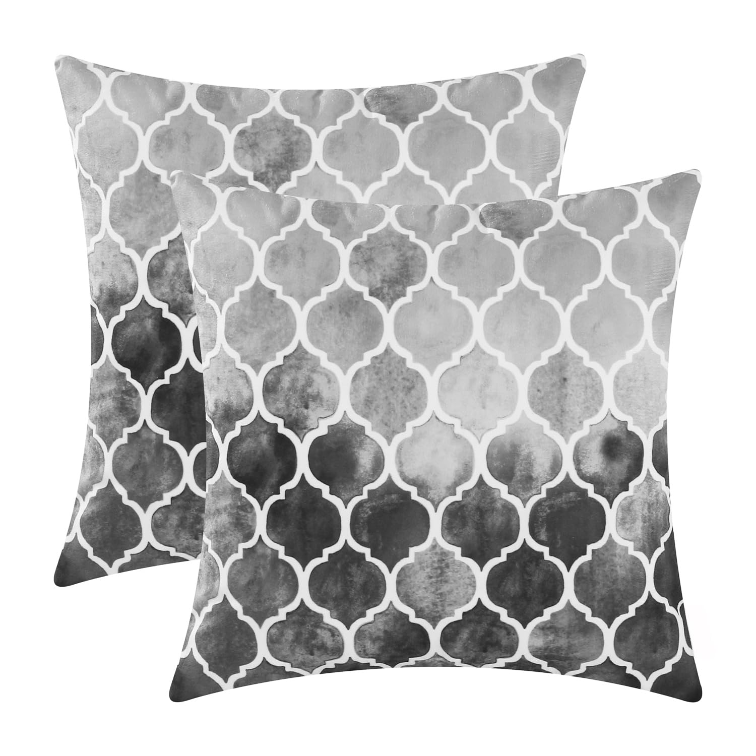 CaliTime Pack of 2 Cozy Throw Pillow Cases Covers for Couch Bed Sofa Manual Hand Painted Colorful Geometric Trellis Chain Print 50cm x 50cm Main Gray Grey Carbon — image 1