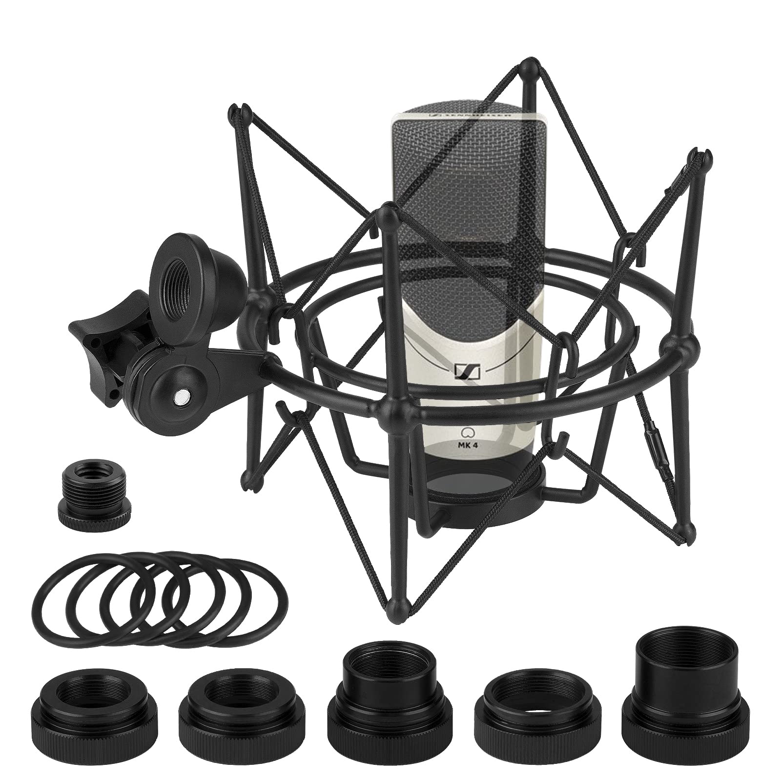 Geekria for Creators Microphone Shock Mount Compatible with Sennheiser MK4, MK8, TLM103-MT, TLM107, Anti-Vibration Suspension Adapter Clamp Mic Holder Clip (Black/Metal)