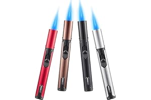 Urgrette 4 Pack Butane Torch Lighters, 6-inch Refillable Pen Lighter Adjustable Jet Flame Butane Lighter for Grill BBQ Camping (Gas Not Included)