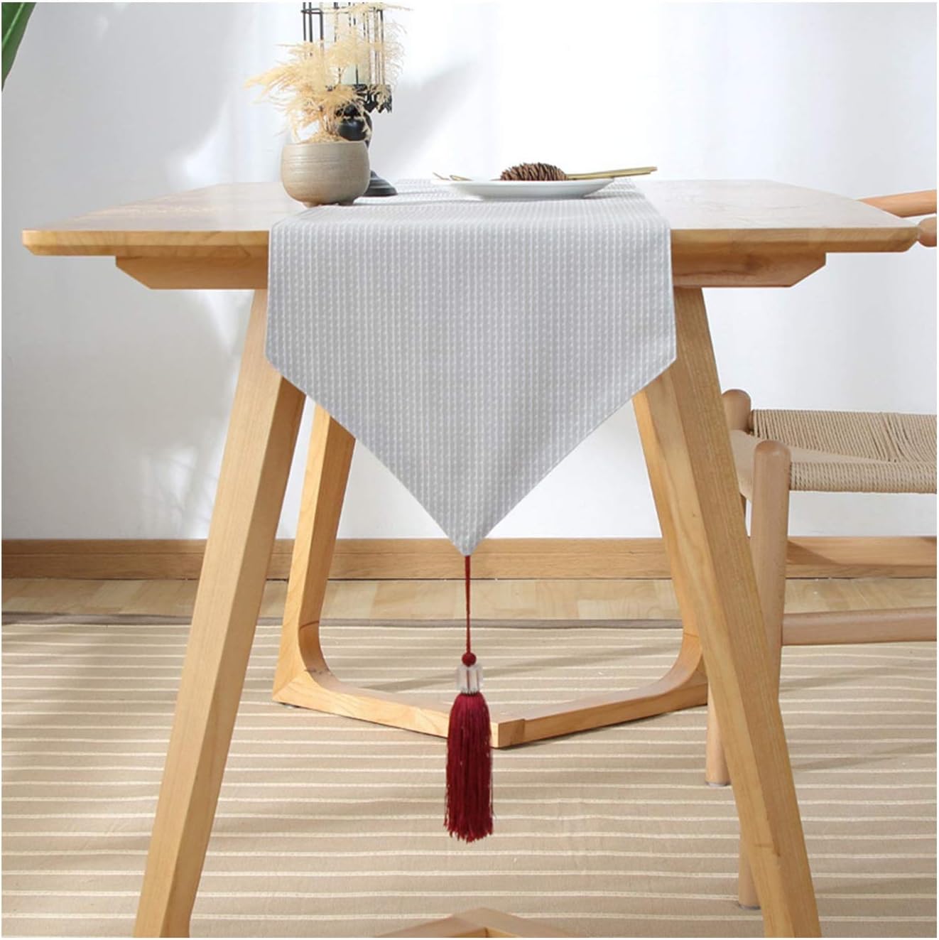 Cinnanal Grey Table Runners for Weddings 33x120cm Cotton Table Runner With Tassel for Home