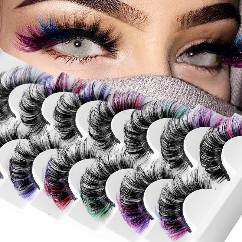 fdsmall Colored Eyelashes 7 Pairs Fox eye lashes 5D Mink Lashes Natural Look Fluffy Cat Eye Wispy Lashes Pack (02)