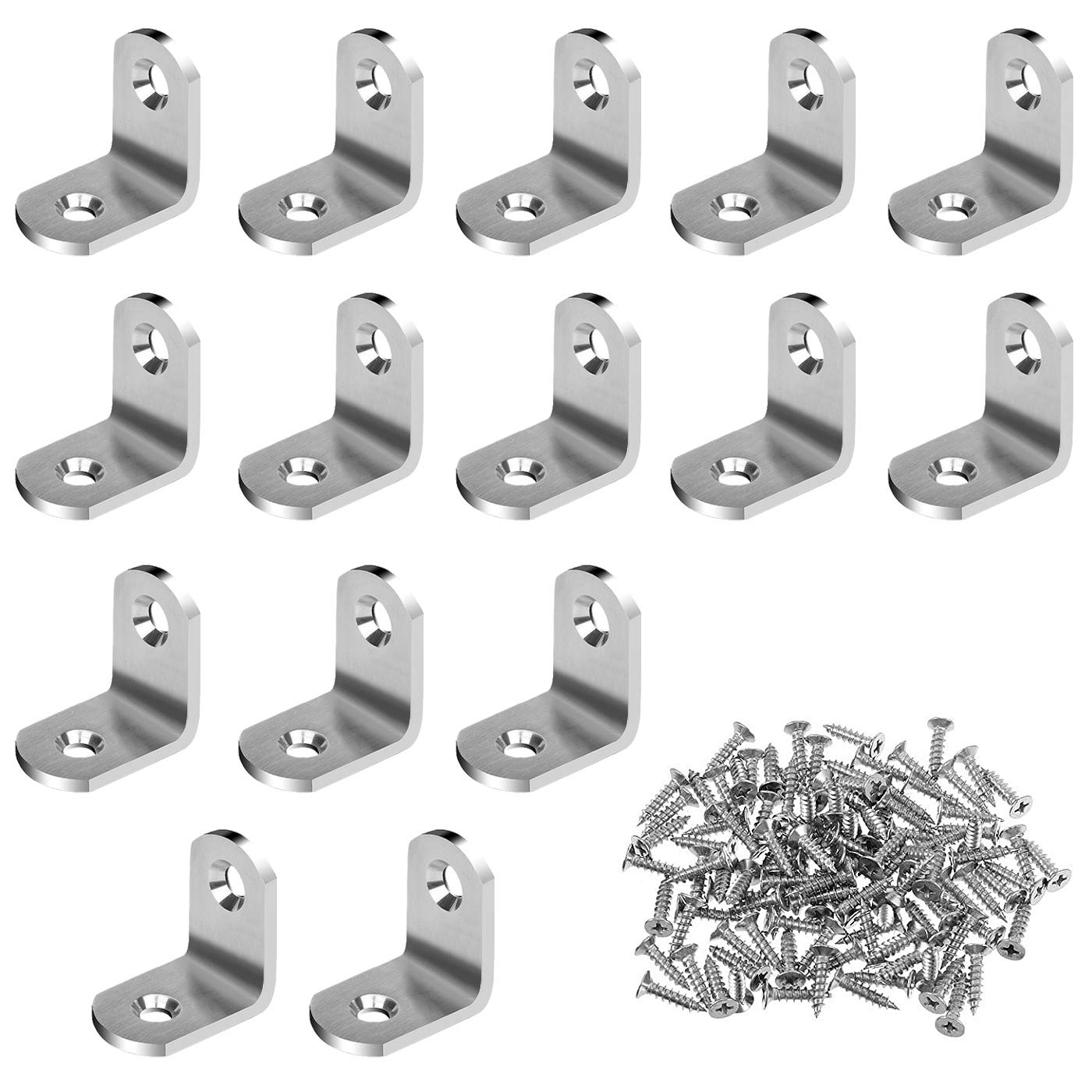 Corner Brackets Drado 15 Pack Corner Braces, 20x20x18.5mm Stainless Steel Corner Fastener L Brace Right Angle Bracket Heavy Duty with 30 Pieces Screws