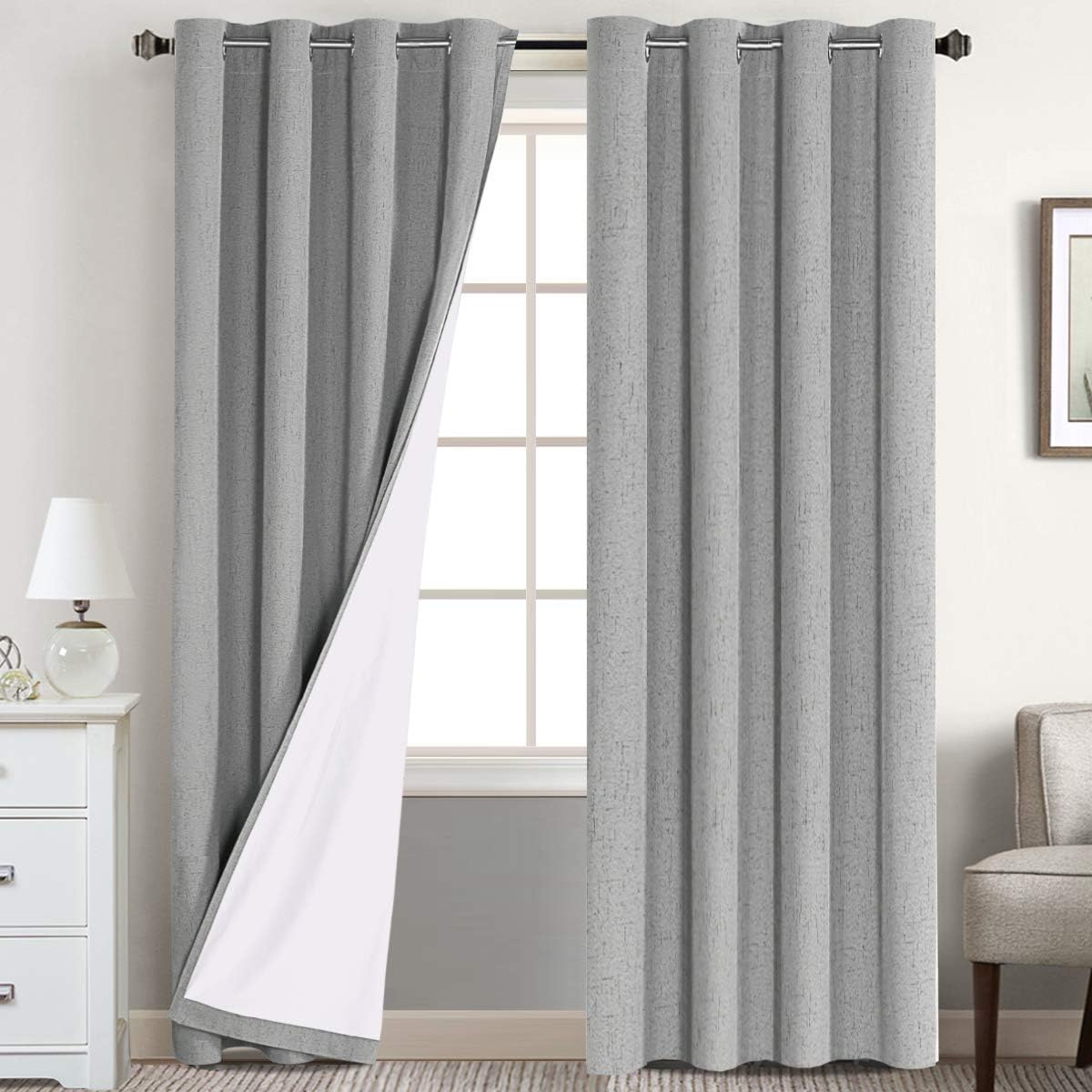 Flamingo P Textured Linen 100% Blackout Curtains 96 Inch Length 2
