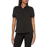 Anne Klein Women's Short Sleeve Button Down Top Asphalt