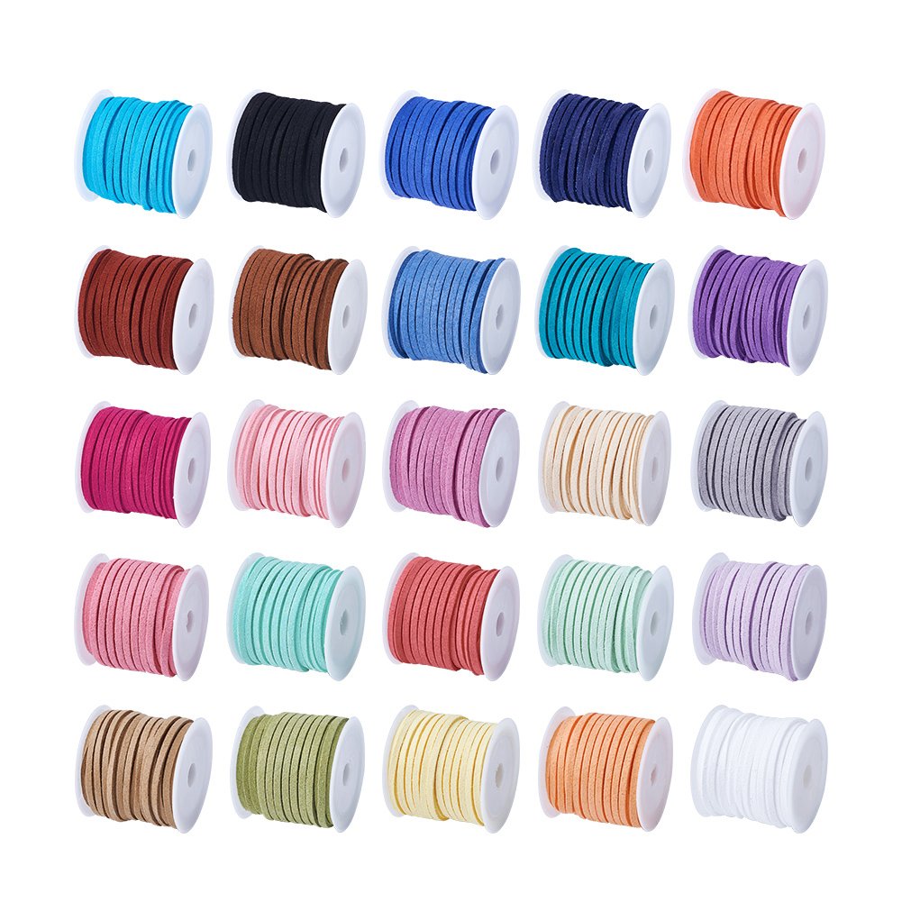 Cheriswelry Faux Suede Cord, 25 Rolls 5mm Flat Leather Cord Threads Beading String Rope with Spool for Jewelry Bracelet Making(Coral，5m/roll)