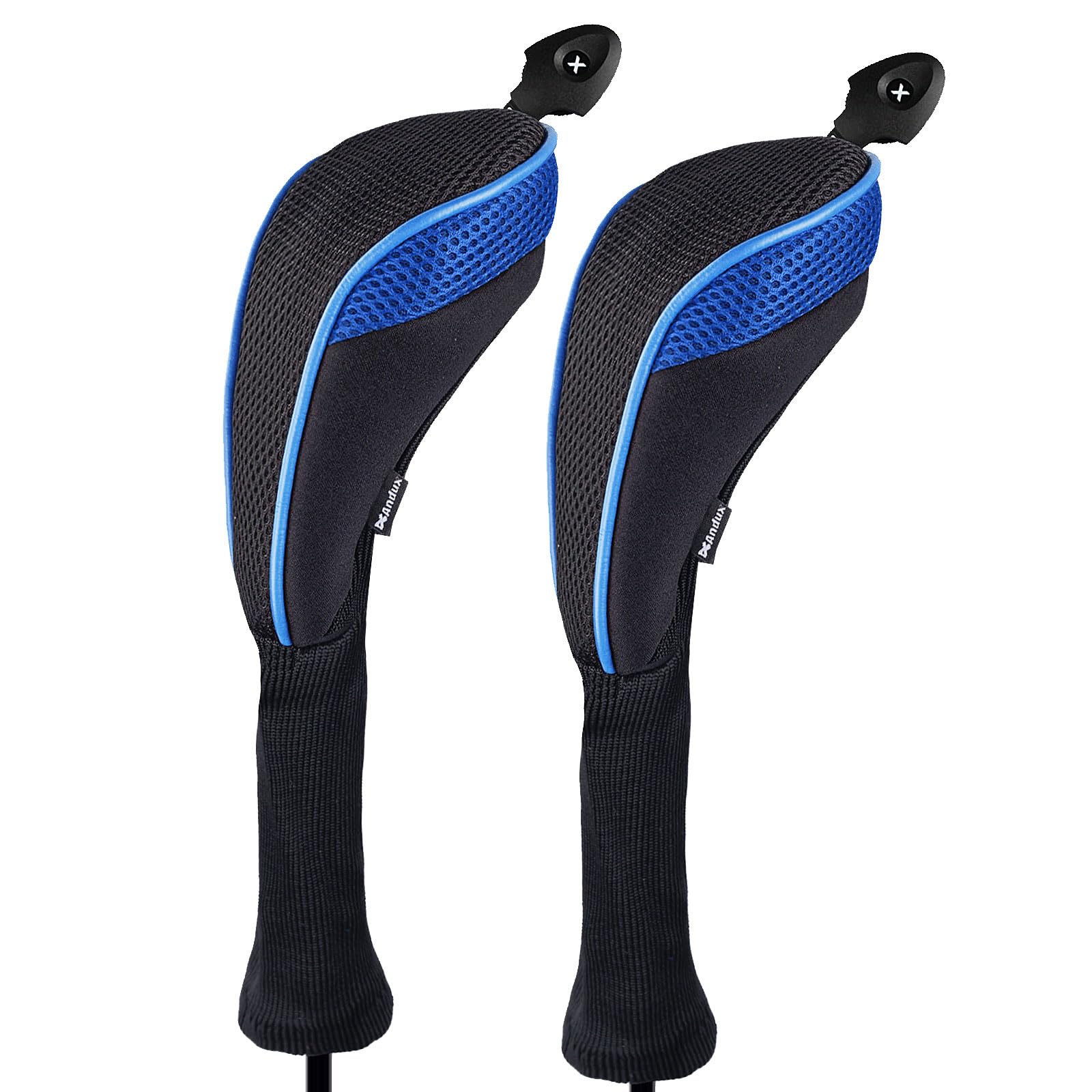 Andux Long Neck Golf Hybrid Club Head Covers with Dial No. Tag CTMT-01 (Black/Blue,2pcs)