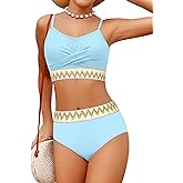 BAVADER Girls Swimsuit 2 Piece Teen Criss Cross Bikini Set Woven Color Block Welt Bathing Suit for Girls Swimwear 9-18T