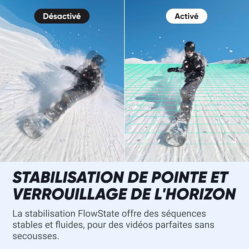 X4 Pack Snowboard - Caméra d'action 360 8K étanche, vidéo Grand Angle 4K, Perche à Selfie Invisible, protège-objectifs Amovibles, 135 Min d'autonomie, édition IA, stabilisation, pour Sport