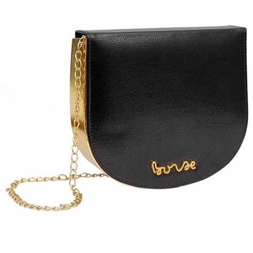 black sling bag with gold chain
