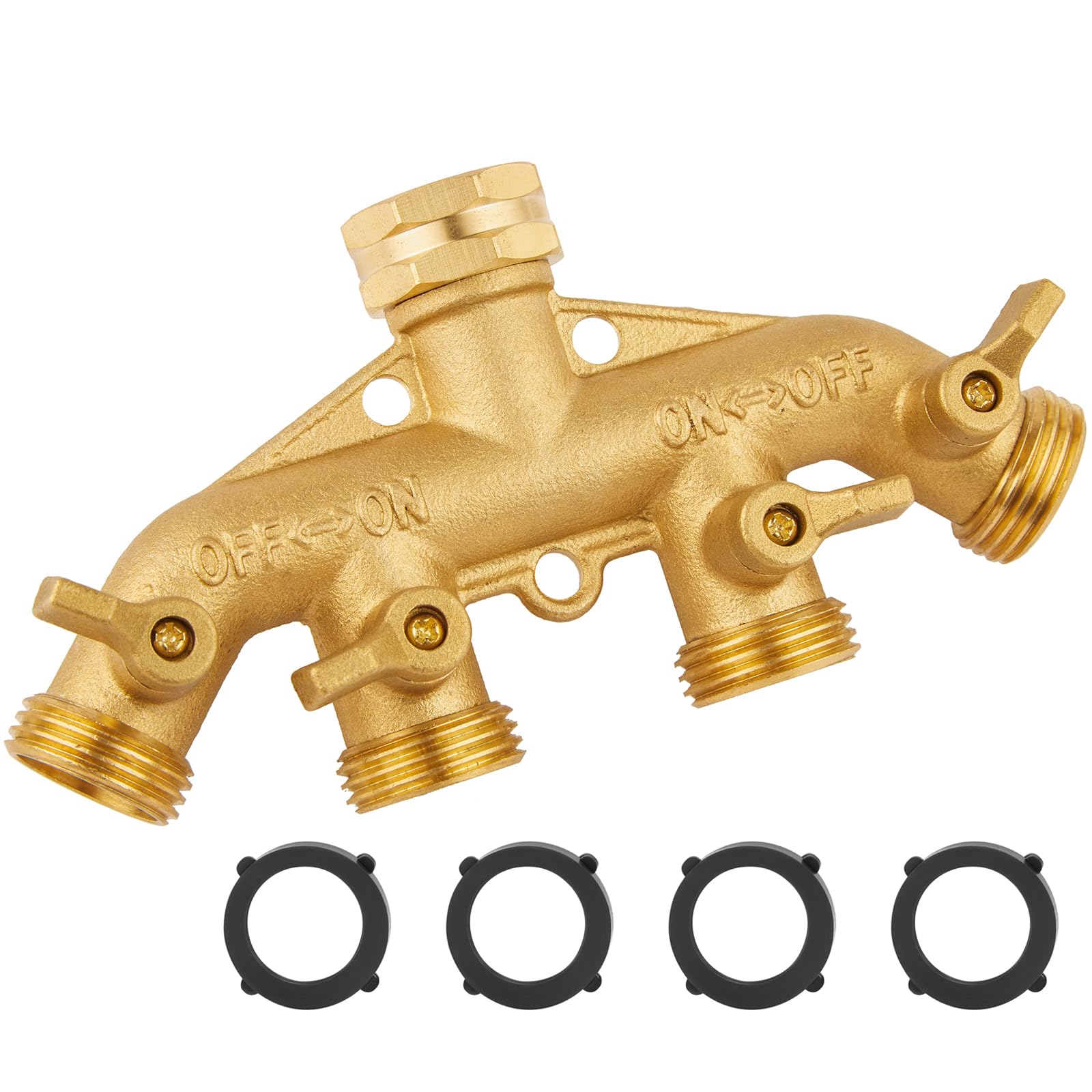 Photo 1 of 4 Way Heavy Duty Brass Garden Hose Splitter, Solid 3/4 Inch Water Hose Splitter, Hose Bib Splitter, Faucet Splitter, Hose Spigot Adapter with 4 Valves